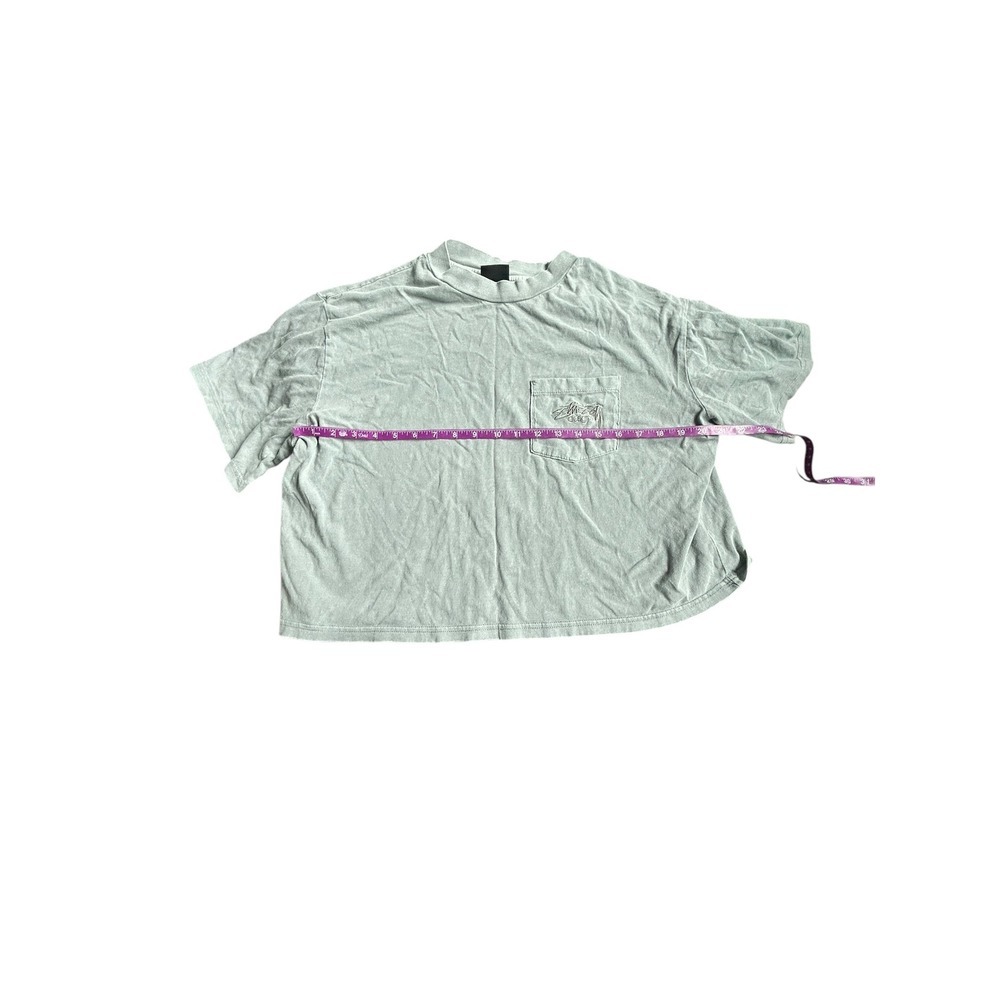 Stussy Designs Light Blue Gray Pocket T Shirt Women Oversized Boxy Fit - Picture 5 of 7